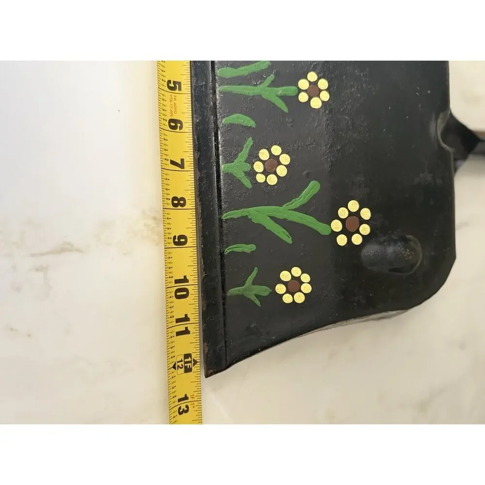 Vintage Hand Painted Floral Black Dust Pan